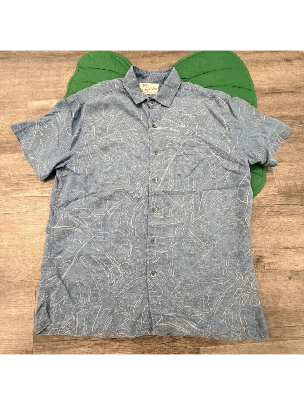 Kahala Hawaii Mens Large Monstera Leaf Short Sleeve Button Front Aloha Shirt